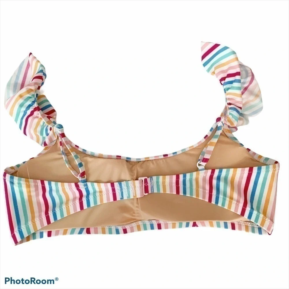 𝅺JCREW Factory Striped Ruffle Swimsuit Top NWTSizeM